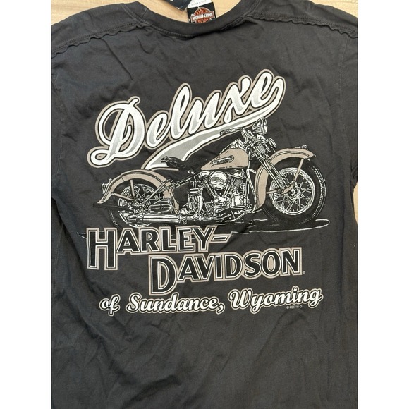 Harley-Davidson Deluxe‎ Of  Sundance, WY Black T-shirt Raw Edge Men's Small - Picture 6 of 8